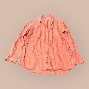Sigrid Olsen Shirt Womens Medium Coral Pink Linen Lightweight Collared Button Up